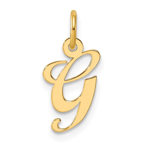 14K Yellow Gold Small Fancy Script Letter G Initial Charm