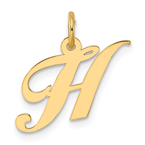 14K Yellow Gold Small Fancy Script Letter H Initial Charm