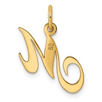 14K Yellow Gold Small Fancy Script Letter M Initial Charm view 3