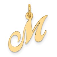 14K Yellow Gold Small Fancy Script Letter M Initial Charm view 1