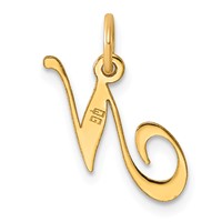 14K Small Fancy Script Letter N Initial Charm view 3