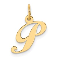 14K Yellow Gold Small Fancy Script Letter P Initial Charm view 1