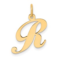 14K Small Fancy Script Letter R Initial Charm view 1