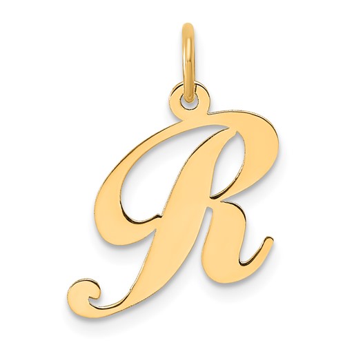 14K Yellow Gold Small Fancy Script Letter R Initial Charm