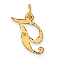 14K Yellow Gold Small Fancy Script Letter T Initial Charm view 3