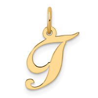 14K Yellow Gold Small Fancy Script Letter T Initial Charm view 1