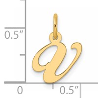 14K Yellow Gold Small Fancy Script Letter V Initial Charm view 4