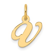 14K Yellow Gold Small Fancy Script Letter V Initial Charm view 1