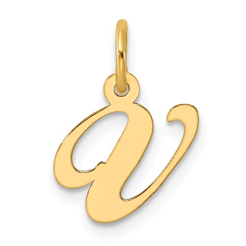 14K Yellow Gold Small Fancy Script Letter V Initial Charm