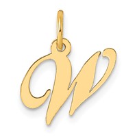 14K Yellow Gold Small Fancy Script Letter W Initial Charm view 1