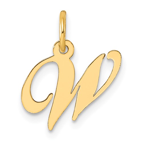 14K Yellow Gold Small Fancy Script Letter W Initial Charm