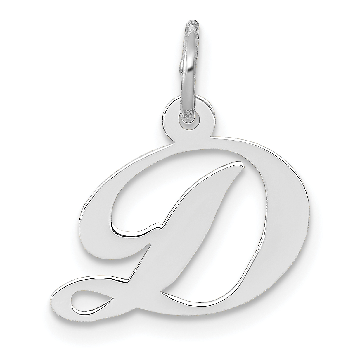 14k White Gold Small Fancy Script Letter D Initial Charm (YC651D)
