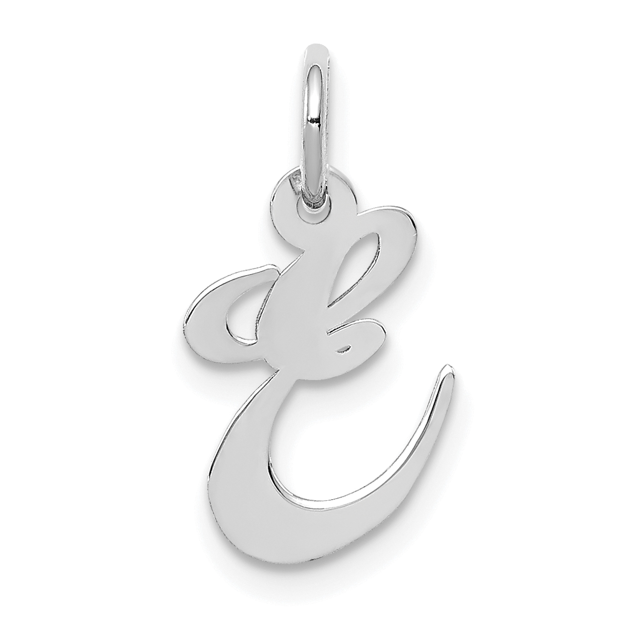 14k White Gold Small Fancy Script Letter E Initial Charm (YC651E)