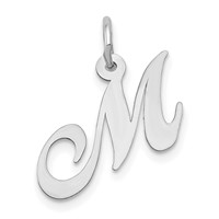 14K White Gold Small Fancy Script Letter M Initial Charm view 1