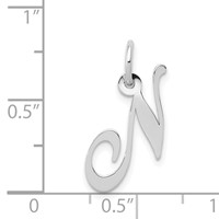 14K White Gold Small Fancy Script Letter N Initial Charm view 2