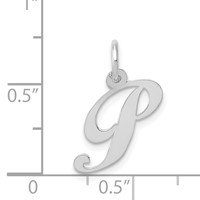 14K White Gold Small Fancy Script Letter P Initial Charm view 3