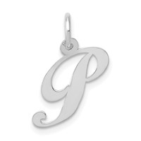 14K White Gold Small Fancy Script Letter P Initial Charm view 1