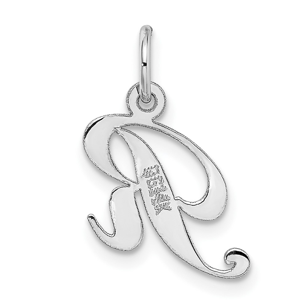 14k White Gold Small Fancy Script Letter R Initial Charm (YC651R)
