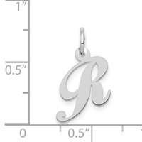 14K White Gold Small Fancy Script Letter R Initial Charm view 3