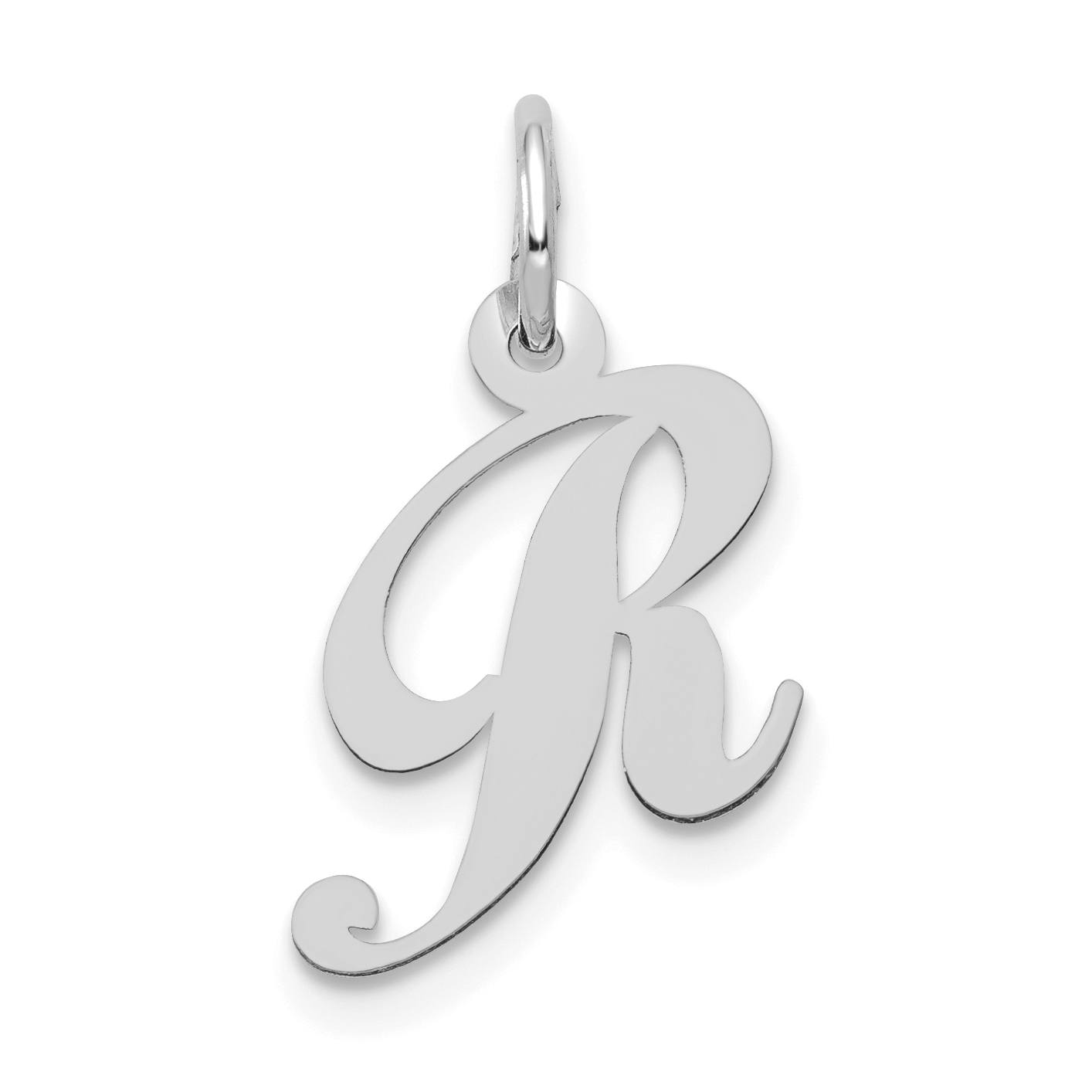 14k White Gold Small Fancy Script Letter R Initial Charm (YC651R)