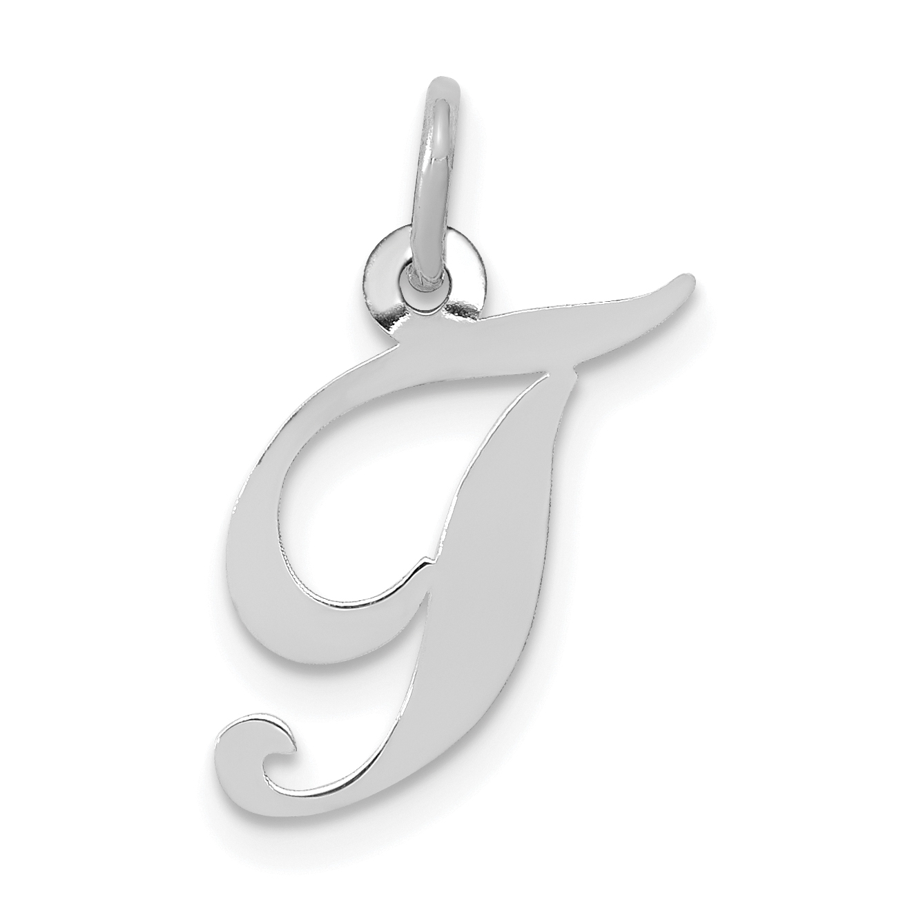 14k White Gold Small Fancy Script Letter T Initial Charm (YC651T)