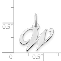 14K White Gold Small Fancy Script Letter W Initial Charm view 3