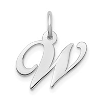14K White Gold Small Fancy Script Letter W Initial Charm view 1