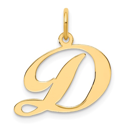 14K Yellow Gold Medium Fancy Script Letter D Initial Charm