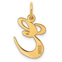 14K Yellow Gold Medium Fancy Script Letter E Initial Charm view 3