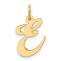 14K Yellow Gold Medium Fancy Script Letter E Initial Charm view 1