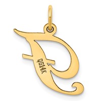14K Yellow Gold Medium Fancy Script Letter F Initial Charm view 3