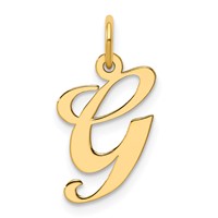 14K Yellow Gold Medium Fancy Script Letter G Initial Charm view 1