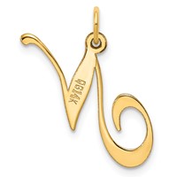 14K Yellow Gold Medium Fancy Script Letter N Initial Charm view 3