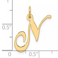 14K Yellow Gold Medium Fancy Script Letter N Initial Charm view 4
