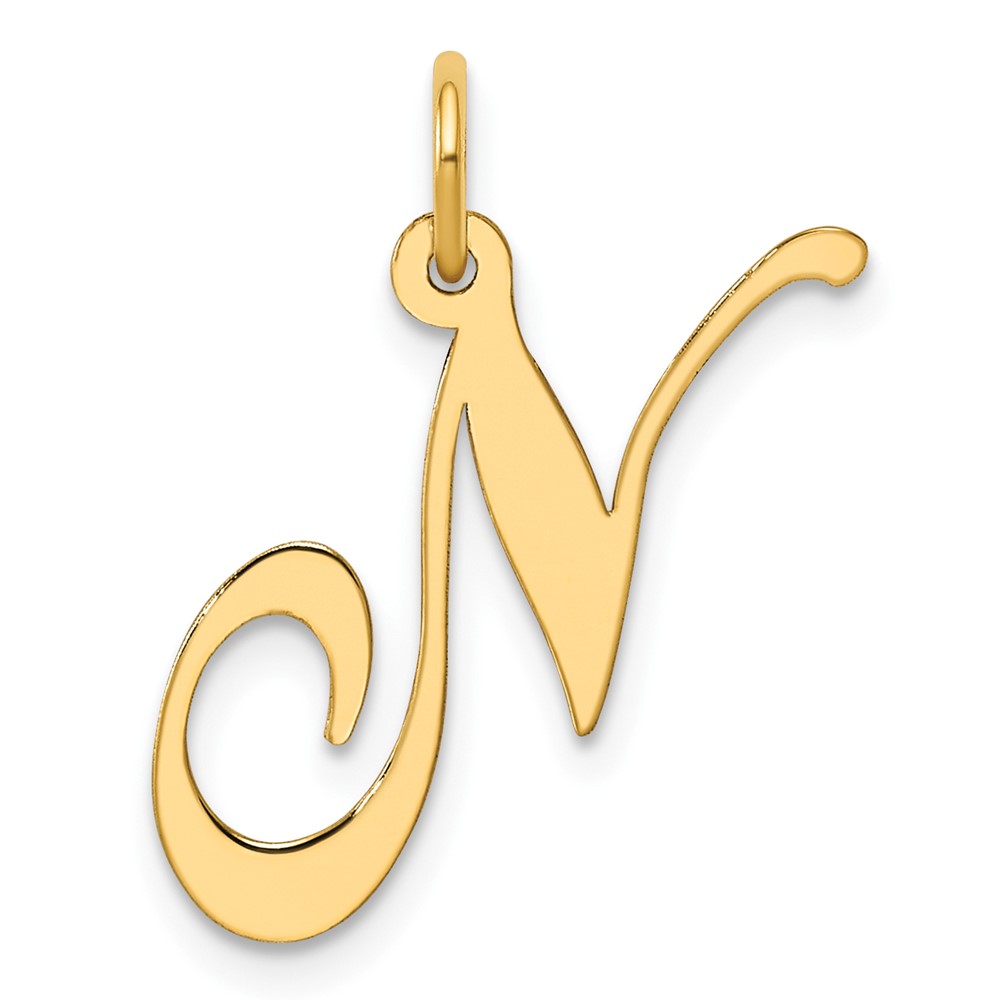 14K Yellow Gold Medium Fancy Script Letter N Initial Charm
