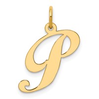 14K Yellow Gold Medium Fancy Script Letter P Initial Charm view 1