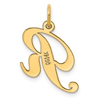 14K Yellow Gold Medium Fancy Script Letter R Initial Charm view 3