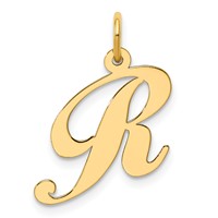 14K Yellow Gold Medium Fancy Script Letter R Initial Charm view 1