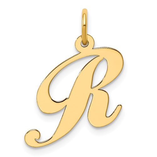 14K Yellow Gold Medium Fancy Script Letter R Initial Charm