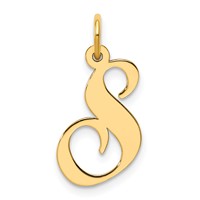 14K Yellow Gold Medium Fancy Script Letter S Initial Charm view 1