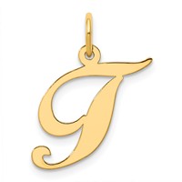 14K Yellow Gold Medium Fancy Script Letter T Initial Charm view 1