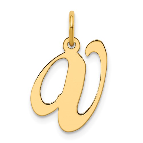 14K Yellow Gold Medium Fancy Script Letter V Initial Charm