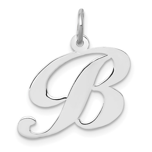 14K White Gold Medium Fancy Script Letter B Initial Charm