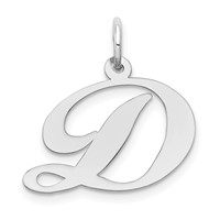 14K White Gold Medium Fancy Script Letter D Initial Charm view 1