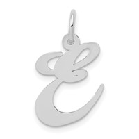 14K White Gold Medium Fancy Script Letter E Initial Charm view 1