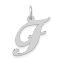 14K White Gold Medium Fancy Script Letter F Initial Charm view 1