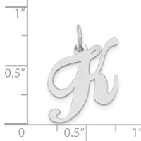 14K White Gold Medium Fancy Script Letter K Initial Charm view 2