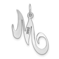 14K White Gold Medium Fancy Script Letter M Initial Charm view 4