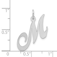 14K White Gold Medium Fancy Script Letter M Initial Charm view 3
