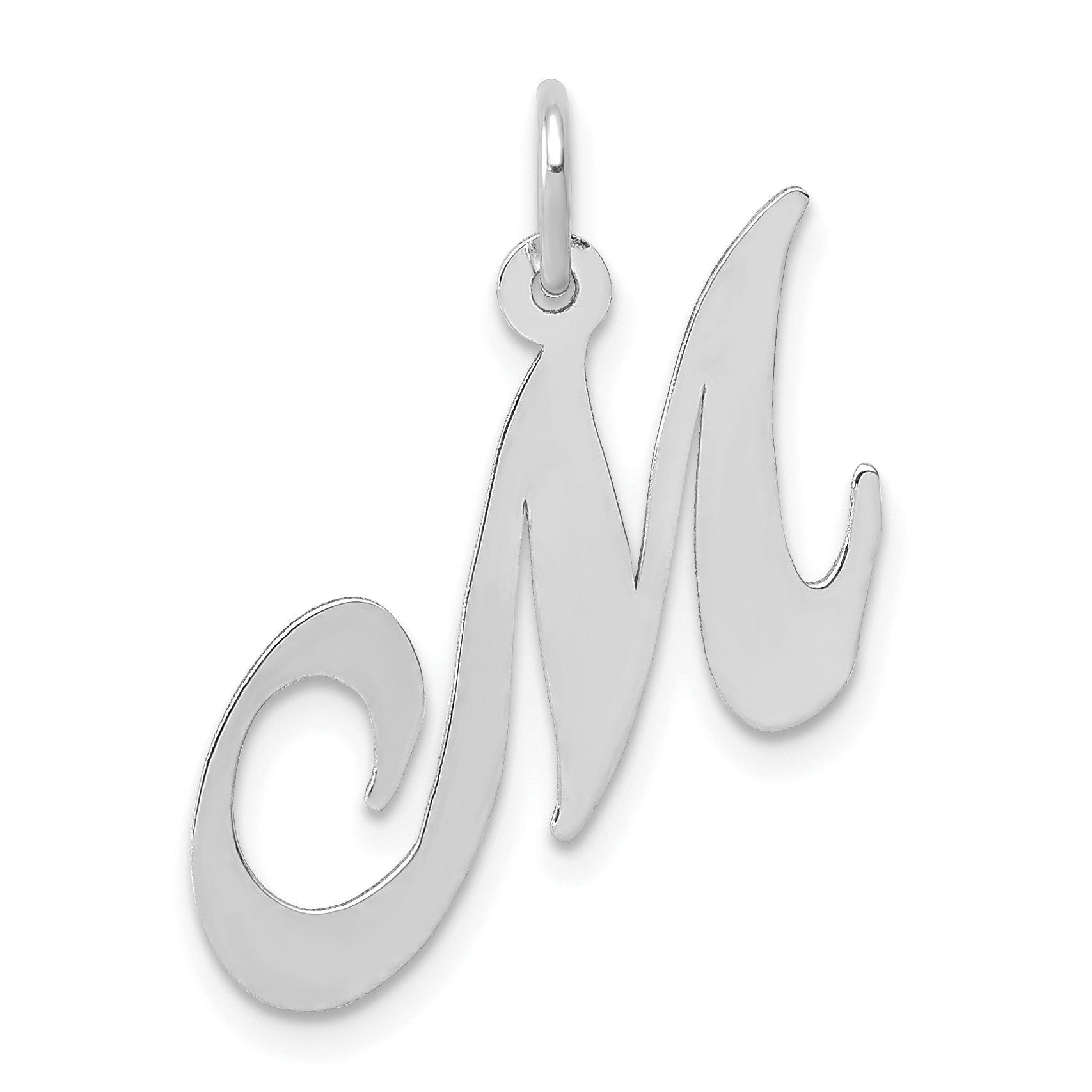 14K White Gold Medium Fancy Script Letter M Initial Charm (YC653M)